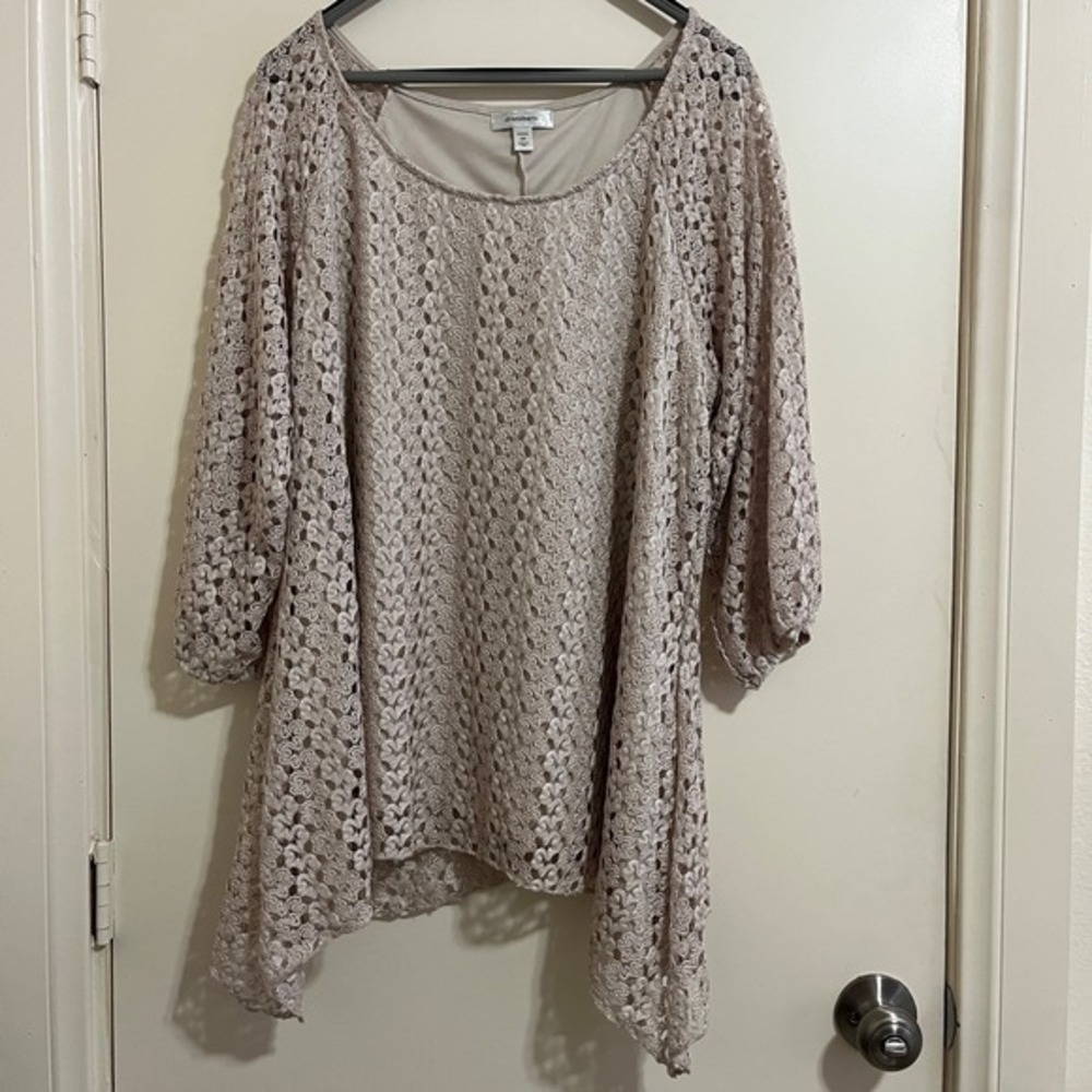 Dressbarn‎ Crochet Lace Tunic Top 2X Boho Romantic Fairy Lagenlook Asymmetrical.